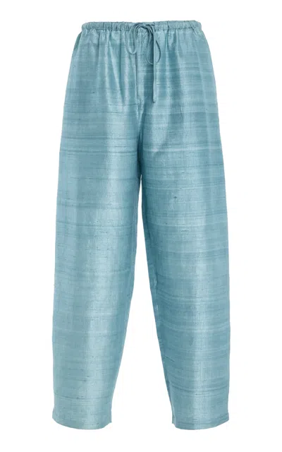 By Malene Birger Lyria Mid-rise Silk Wide-leg Pants In Blue
