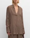 By Malene Birger Mabillon Pleated Monogram-print Shirt In Mollo Lined 1dj