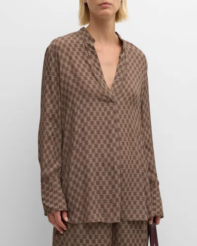 By Malene Birger Mabillon Pleated Monogram-print Shirt In Mono Lined 1dj