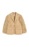 By Malene Birger Manteau Shearling-trimmed Wool Blazer In Neutral