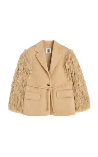 By Malene Birger Manteau Shearling-trimmed Wool Blazer In Neutral