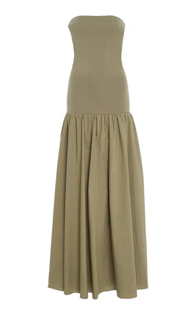 By Malene Birger Marc Strapless Cotton Midi Dress In Green