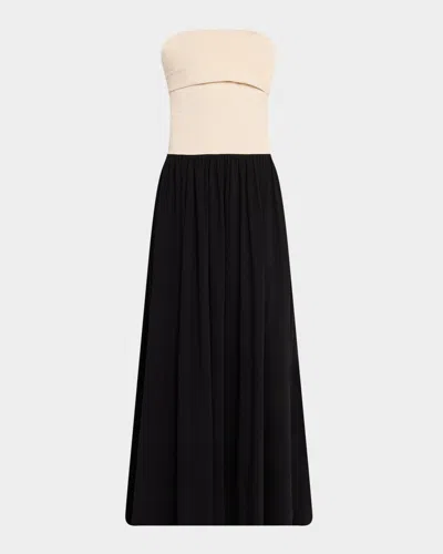 By Malene Birger Marciella Strapless Two-tone Maxi Dress In Blackoyster Gray