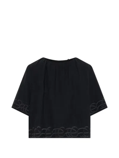 By Malene Birger Marian Embroidered Linen Blouse In Black