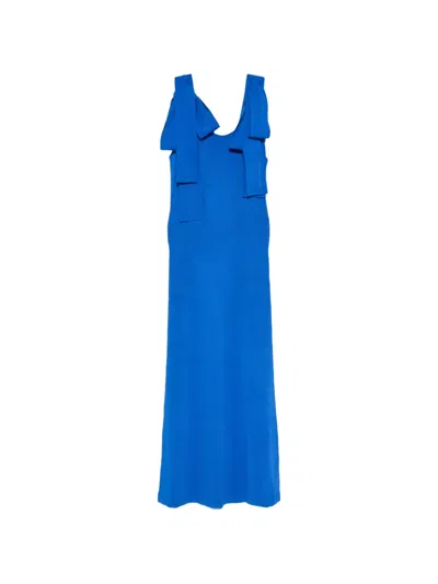 By Malene Birger Meira Bow-detail Open-back Maxi Dress In Blue
