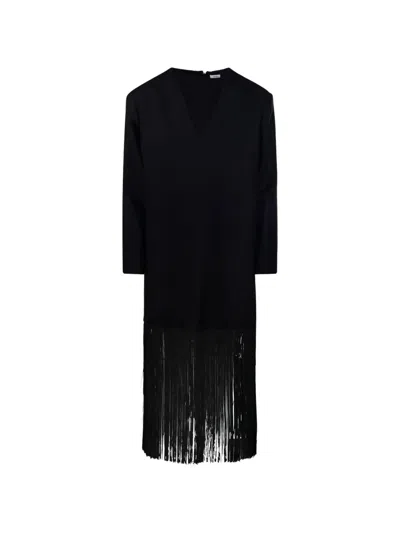 By Malene Birger Mella Fringe-trim V-neck Mini Dress In Black
