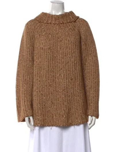Pre-owned By Malene Birger Merino Wool Mock Neck Sweater In Brown