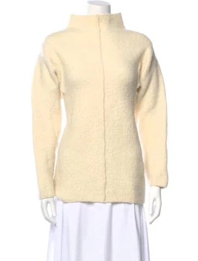Pre-owned By Malene Birger Merino Wool Mock Neck Sweater In Neutral