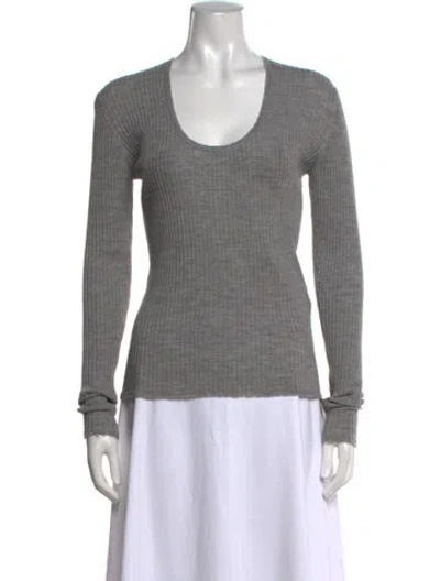 Pre-owned By Malene Birger Merino Wool Scoop Neck Sweater In Grey
