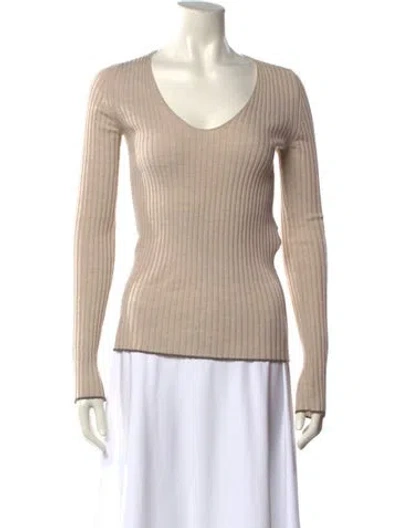 Pre-owned By Malene Birger Merino Wool Scoop Neck Sweater In Neutral