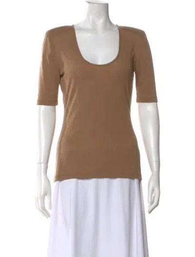 Pre-owned By Malene Birger Merino Wool Scoop Neck T-shirt In Brown