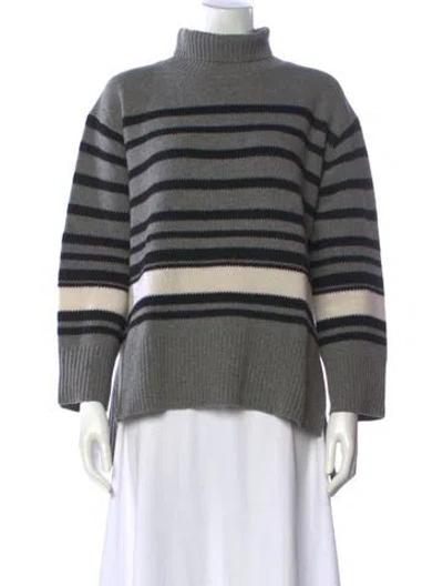 Pre-owned By Malene Birger Merino Wool Striped Sweater In Gray