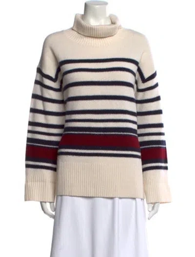 Pre-owned By Malene Birger Merino Wool Striped Sweater In White