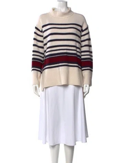 Pre-owned By Malene Birger Merino Wool Striped Sweater In White