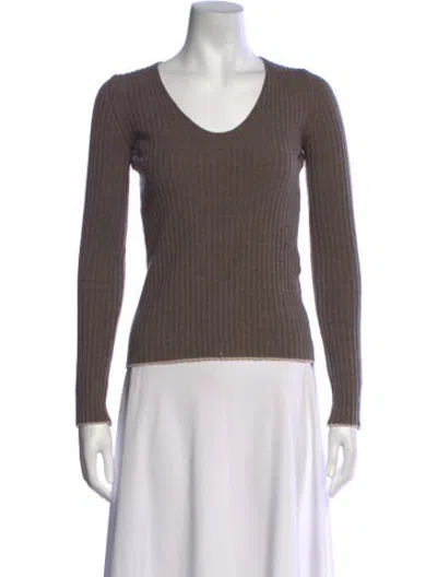 Pre-owned By Malene Birger Merino Wool V-neck Sweater In Brown
