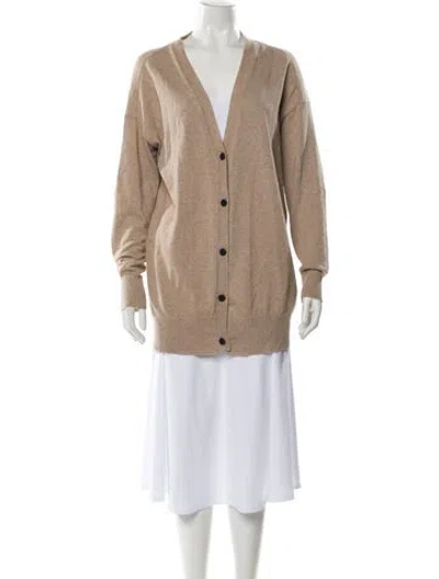 Pre-owned By Malene Birger Merino Wool V-neck Sweater In Neutral