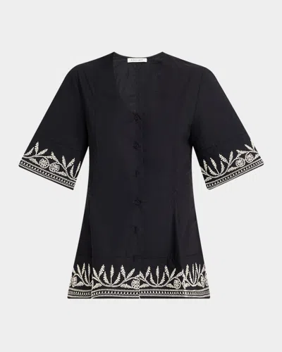 By Malene Birger Merlina Embroidered Organic Cotton Top In Black