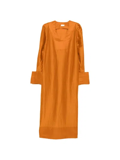 By Malene Birger Miaenna V-neck Side-slit Linen Maxi Dress In Orange