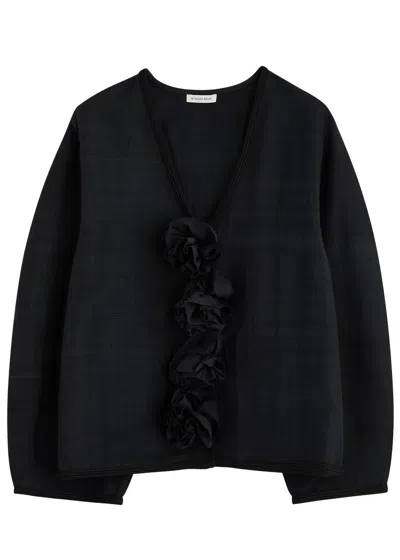 By Malene Birger Mineas Floral-appliqué Silk Jacket In Black