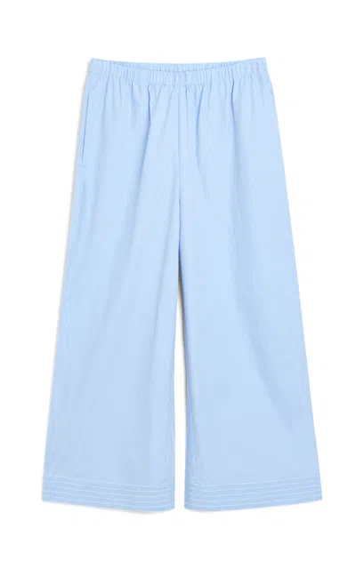 By Malene Birger Mirabello Cropped Organic Cotton Flare Pants In Blue Iris Stripe Small