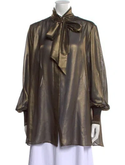 Pre-owned By Malene Birger Mock Neck Long Sleeve Blouse In Gold