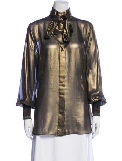 Pre-owned By Malene Birger Mock Neck Long Sleeve Blouse In Gold