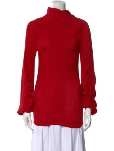 Pre-owned By Malene Birger Mock Neck Long Sleeve Blouse In Red