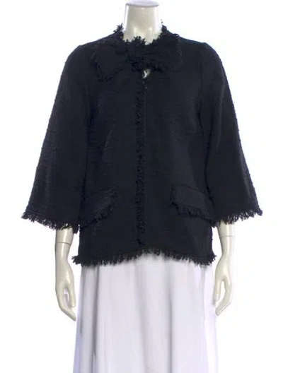 Pre-owned By Malene Birger Mock Neck Three-quarter Sleeve Blouse In Black