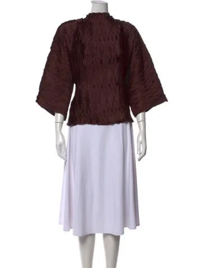 Pre-owned By Malene Birger Mock Neck Three-quarter Sleeve Top In Brown