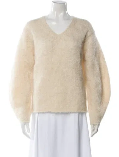 Pre-owned By Malene Birger Mohair V-neck Sweater In Neutral