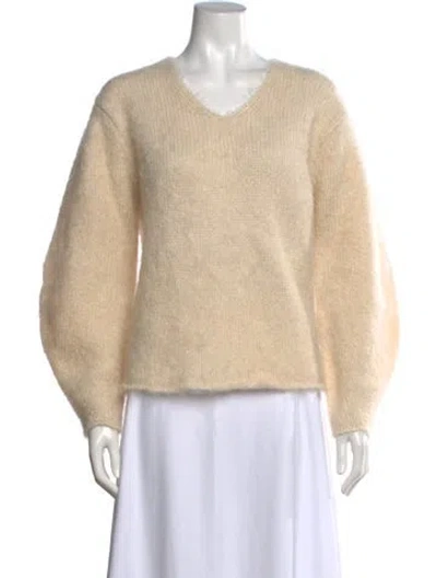 Pre-owned By Malene Birger Mohair V-neck Sweater In Neutral