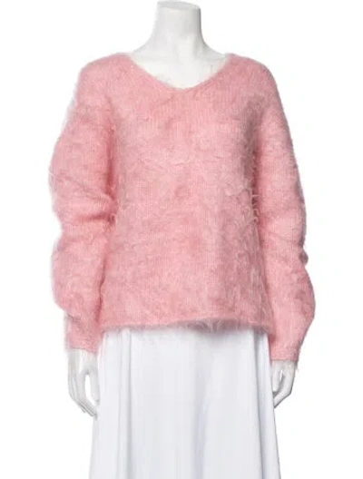 Pre-owned By Malene Birger Mohair V-neck Sweater In Pink