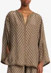 By Malene Birger Monogram Print V-neck Blouse In Brown