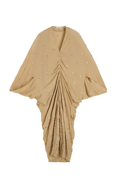 By Malene Birger Nico Embellished Ruched Maxi Dress In Tan