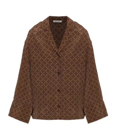 By Malene Birger Notched Lapel Geometric Print Shirt In Brown
