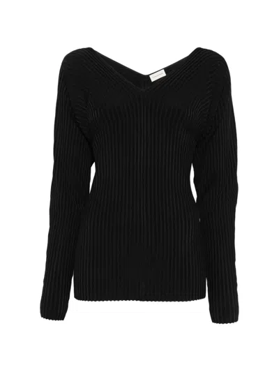 By Malene Birger Ocoto Ribbed V-neck Sweater In Black