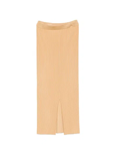 By Malene Birger Octo Ribbed Front-slit Maxi Skirt In Orange