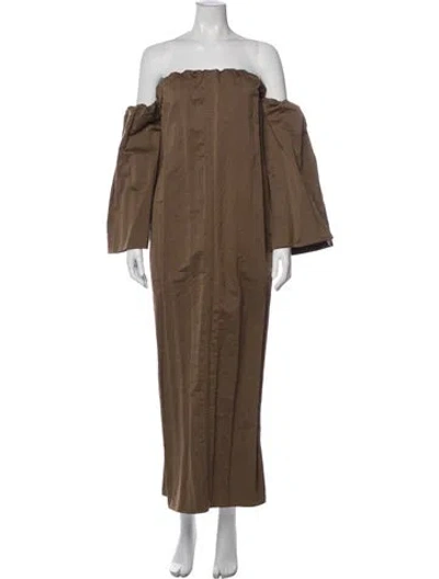 Pre-owned By Malene Birger Off-the-shoulder Long Dress In Brown