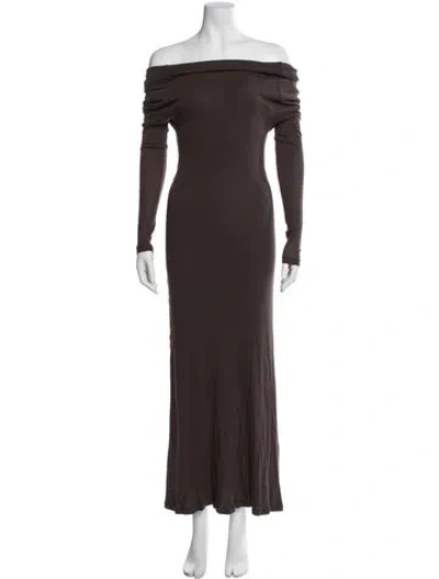 Pre-owned By Malene Birger Off-the-shoulder Long Dress In Brown