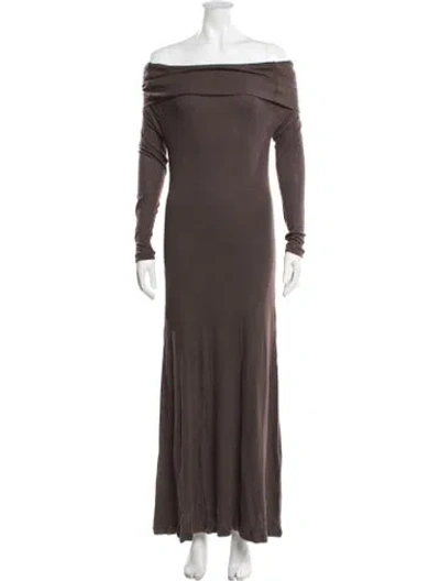Pre-owned By Malene Birger Off-the-shoulder Long Dress In Brown