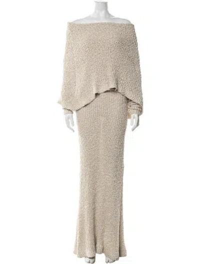 Pre-owned By Malene Birger Off-the-shoulder Long Dress In Neutrals