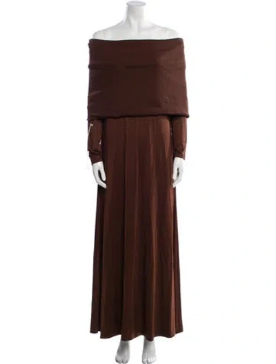 Pre-owned By Malene Birger Off-the-shoulder Long Dress W/ Tags In Brown