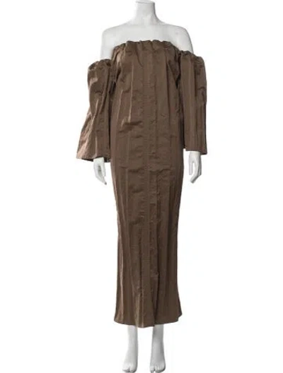 Pre-owned By Malene Birger Off-the-shoulder Long Dress W/ Tags In Brown