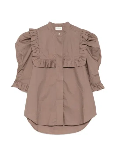 By Malene Birger Oia Ruffled Puff-sleeve Blouse In Brown