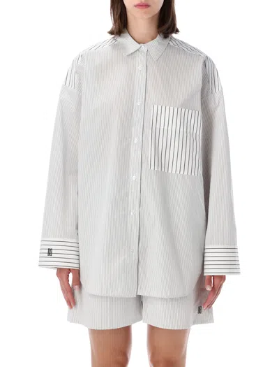 By Malene Birger Oversized Striped Organic Cotton Shirt With Chest Pocket In White
