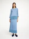 By Malene Birger Palomie Feather-trimmed Crepe Maxi Skirt In Faded Dove
