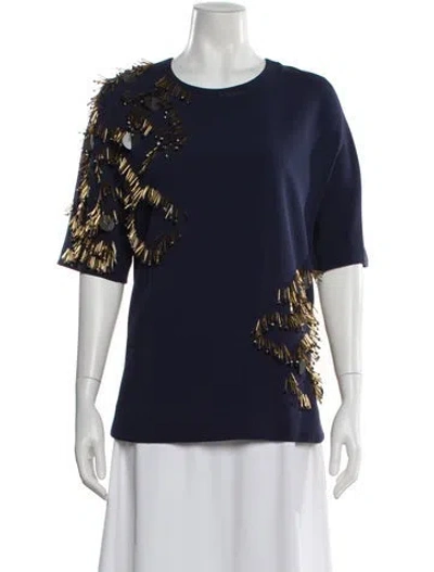 Pre-owned By Malene Birger Patterned Crew Neck Top In Blue