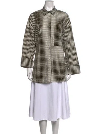 Pre-owned By Malene Birger Patterned Long Sleeve Button-up Top W/ Tags In Neutrals