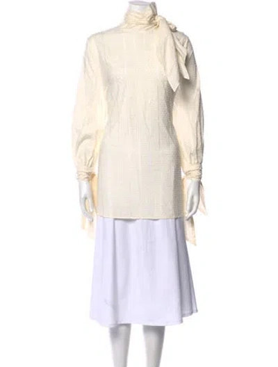 Pre-owned By Malene Birger Patterned Tie Neck Top In Neutral