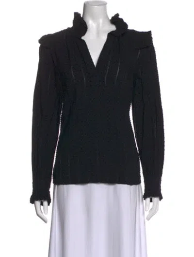 Pre-owned By Malene Birger Patterned V-neck Blouse In Black